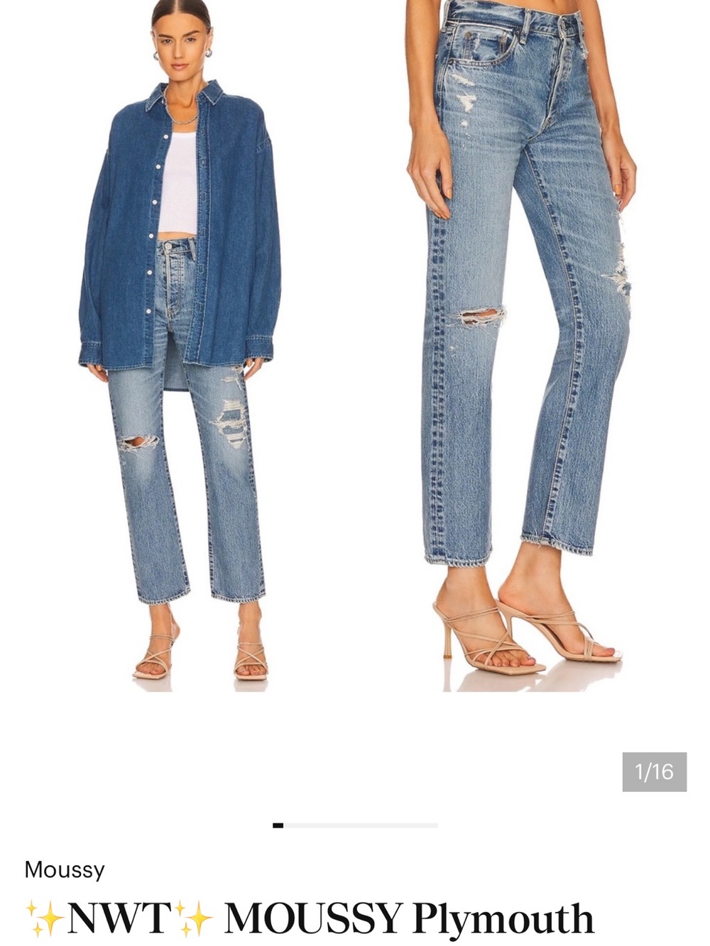 Moussy Plymouth Distressed Straight Leg Jeans in Light Blue Denim 25